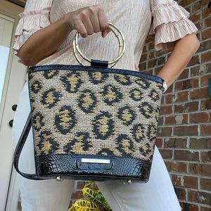 NWT BRAHMIN MOD BOWIE TEXTURED LEATHER & STRAW SATCHEL TYBEE MULTI